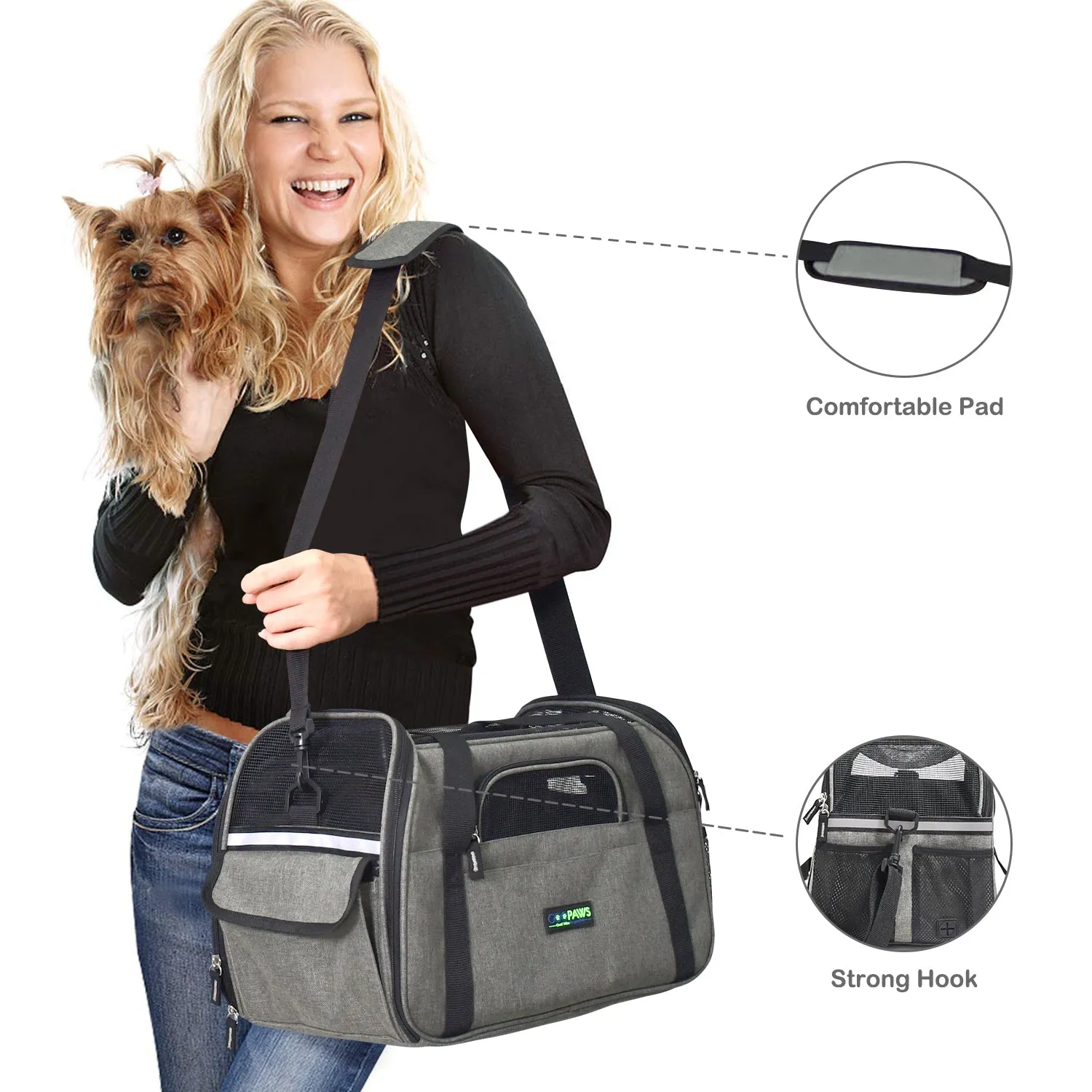 GOOPAWS Soft Sided Pet Carrier Comfort for Outdoor, Smoke Grey, 19"